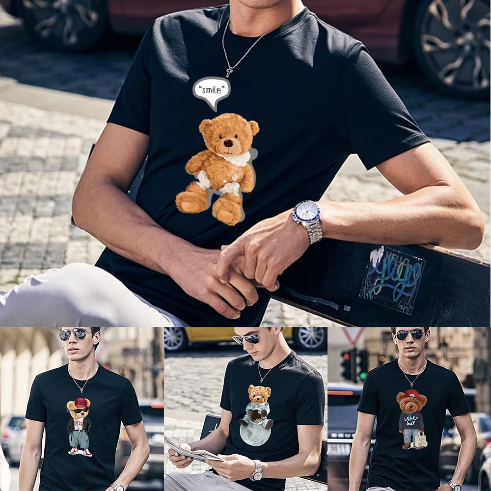 Top Trends: 2023 Summer Fashion O Neck T-shirt Bear Printed Harajuku Men Clothing Blouses Short Sleeve Casual Tees Male Clothes Tops T Shirt Shoppable Styles