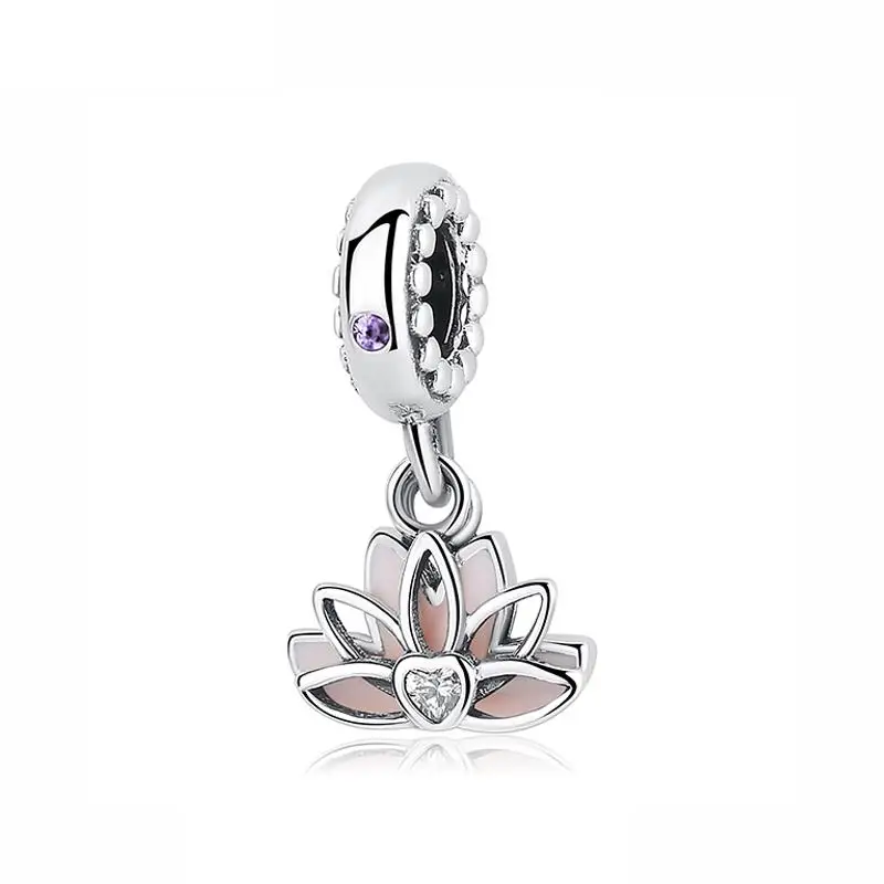 Top Trends: New Original 925 Sterling Silver Bead Pink Lotus Dangle Charm Fit Pandora Bracelet Necklace DIY Women Jewelry Shoppable Styles