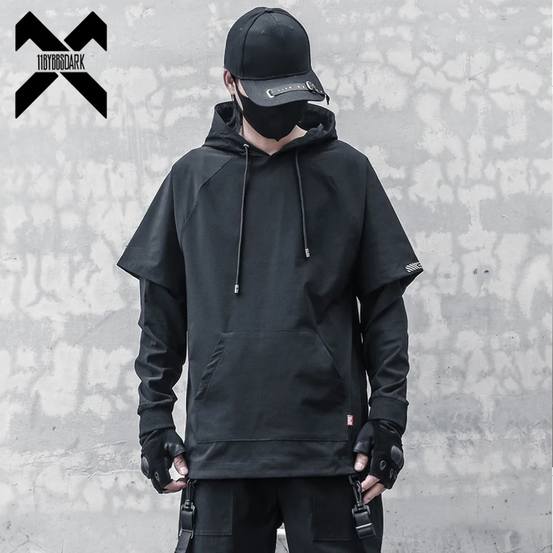 Top Trends: Harajuku Hoodies Men 2022 Autumn Slim Fake Two Pieces Pullover Hip Hop Streetwear Hoodies Sweatshirts Techwear Black Clothes Shoppable Styles