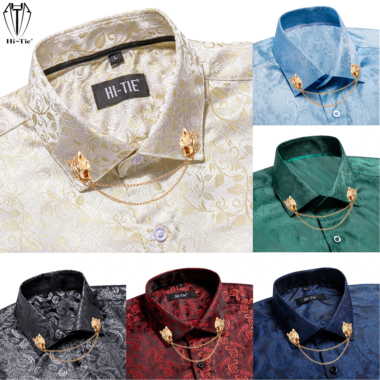 Top Trends: Dropship Silk Jacquard Mens Shirts Gold Red Blue Navy Gray Burgundy Pink Purple Long Sleeve Slim Fit Shirt For Men High Quality Shoppable Styles