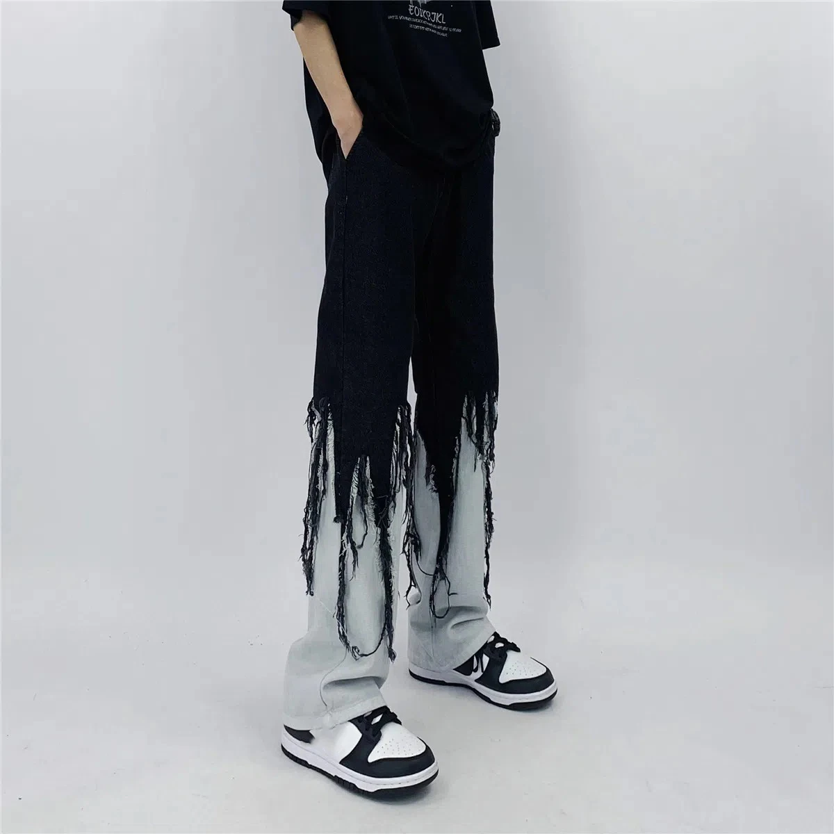 Top Trends: Men Jeans High Street Hip Hop Contrast Color Tassel Loose Fashion Japanese Streetwear Hippie Loose Casual Darkwear Patchwork Shoppable Styles