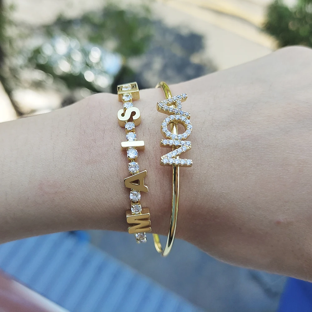 Top Trends: 2022 Zircon Name Bangles Personality Custom Name Bracelet Name Words Letters Custom Bracelet & Bangle Women Jewelry Gift Shoppable Styles