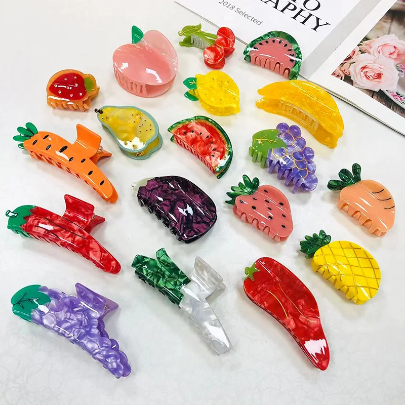 Top Trends: Cute French Acetate Fruit Vegetable Design Hair Claws Clip Summer Beach Hairpin For Women Travel Novelty Headwear Accessories Shoppable Styles