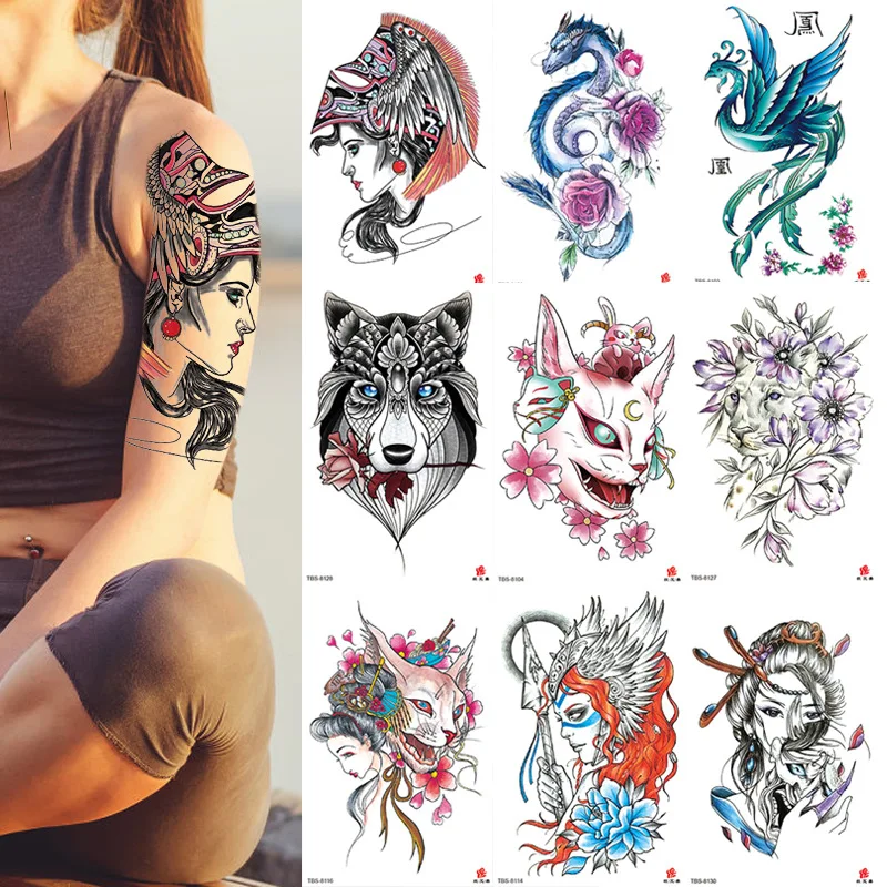 Top Trends: Waterproof Temporary Tattoos Stickers The Lion Rose Snake Dragon Owl Fake Tattooes Men Women Hand Arm Glitter Tattoo Body Art Shoppable Styles