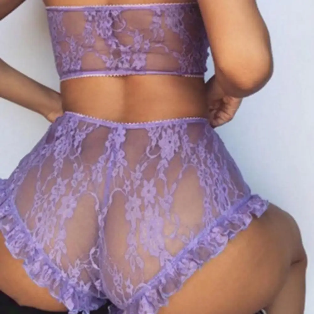 Top Trends: 2 Pcs / Set Lace Top Shorts Sexy See-Through Underwear Solid Color Breathable Lightweight Tube Top Panties For Couple Sleepwear Shoppable Styles