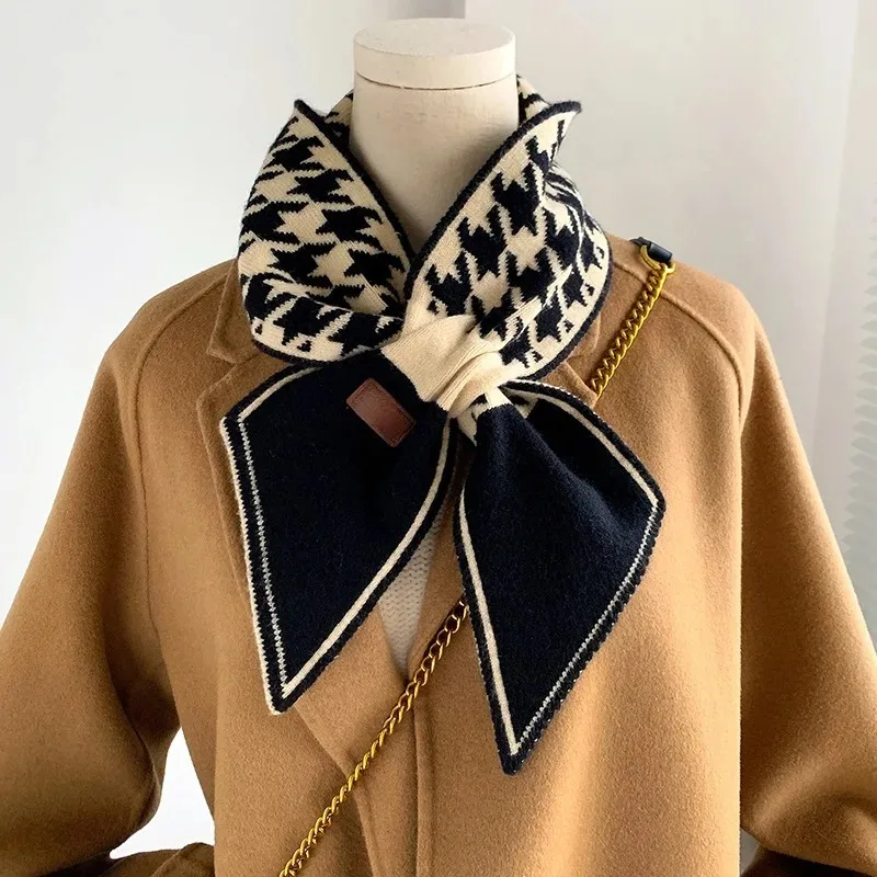 Top Trends: Warm Cashmere Neck Tie Scarf For Women Plaid Neckerchief Knitted Scarfs Long Skinny Small Scarves Bandana Female Foulard 2023 Shoppable Styles