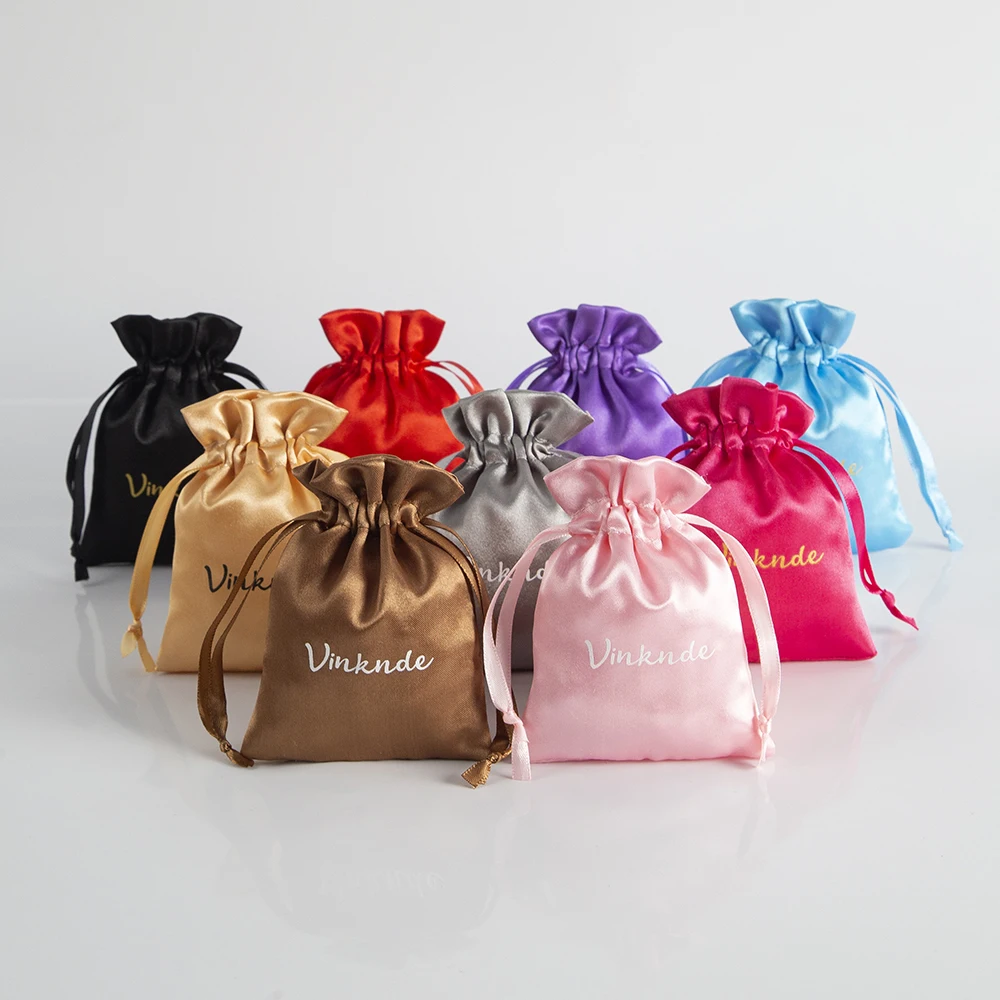 Top Trends: 100pcs Dust Bags Custom Logo Silk Satin Gift Bag Smooth Cloth Ring Bracelet Earphone Jewelry Storage Packing Drawstring Pouches Shoppable Styles