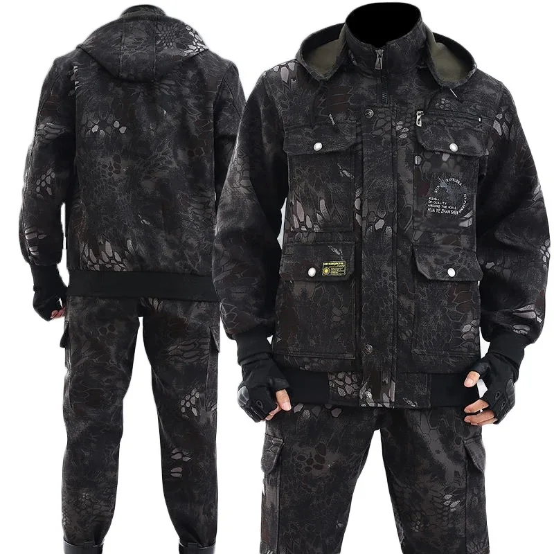 Top Trends: Men's 2-piece Set Outdoor Welder Jacket Trousers Winter Work Clothes Plus Velvet Thick Cotton Protective Clothing Camouflage Shoppable Styles