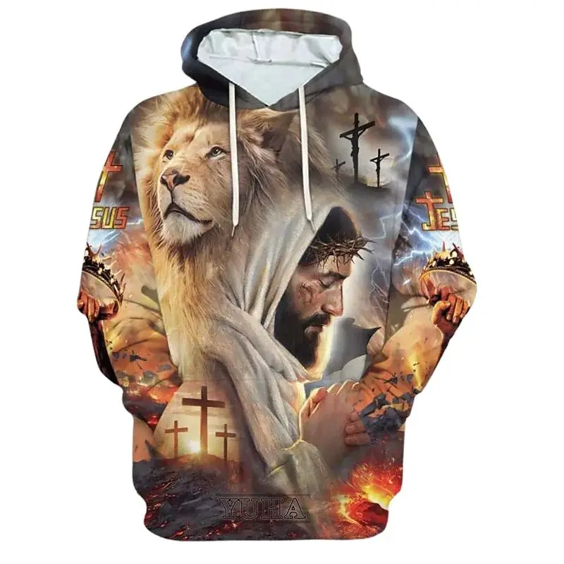 Top Trends: Spring And Autumn Men's Christian Hoodie Lion Leisure Long Sleeve Pullover Pashion Coat Shoppable Styles