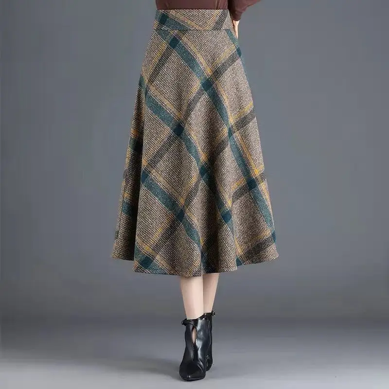 Top Trends: Autumn Winter Printed Plaid Woolen Half Skirt Women&#039;s Fashion Casual Versatile High Waisted Slim Mid Length Elegant A-line Skirt Shoppable Styles