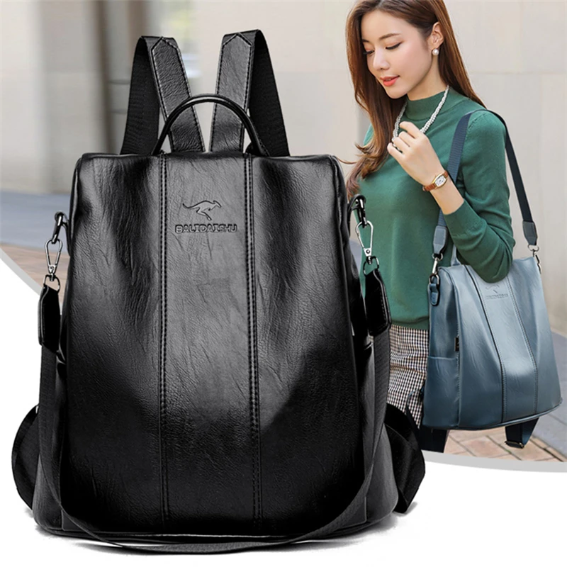 Top Trends: Anti-theft Leather Backpack Women Vintage Shoulder Bag Ladies High Capacity Travel Backpack School Bags Girls Mochila Feminina Shoppable Styles