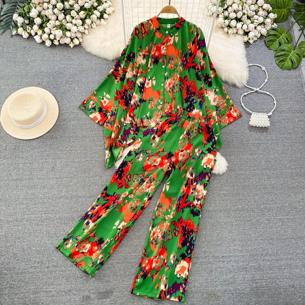 Top Trends: Fashion New Women Casual Loose Floral Trousers Suit Boho Elegant Maxi Shirts Blouses Wide-Leg Pantsuit Female Party Two Pieces Shoppable Styles