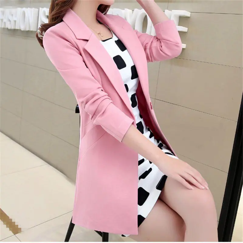 Top Trends: Women Spring Autumn Korean New Small Suit Commute Fashion Look Thinner Button Splicing Versatile Long Sleeved Mid Length Coat Shoppable Styles