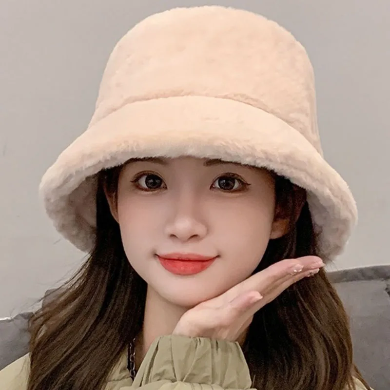 Top Trends: Solid Color Bucket Hats Women Lamb Wool Faux Fur Fisherman Hats Girls Outdoor Winter Warm Bowl Caps Buckets Sun Caps Panama Shoppable Styles