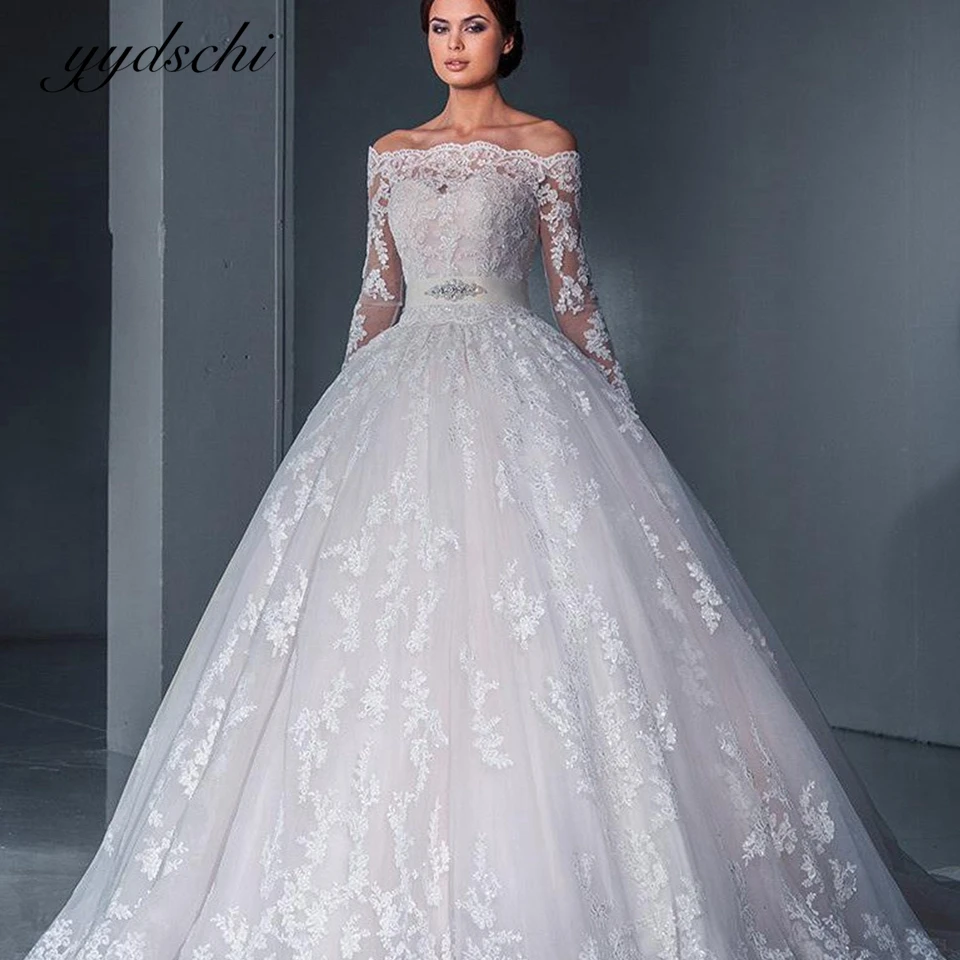 Top Trends: Wedding Dresses Vestidos De Novia Dresses Illusion Lace Boat Neck Princess Luxury For Women Dresses 2023 Grace Ball Gown Shoppable Styles