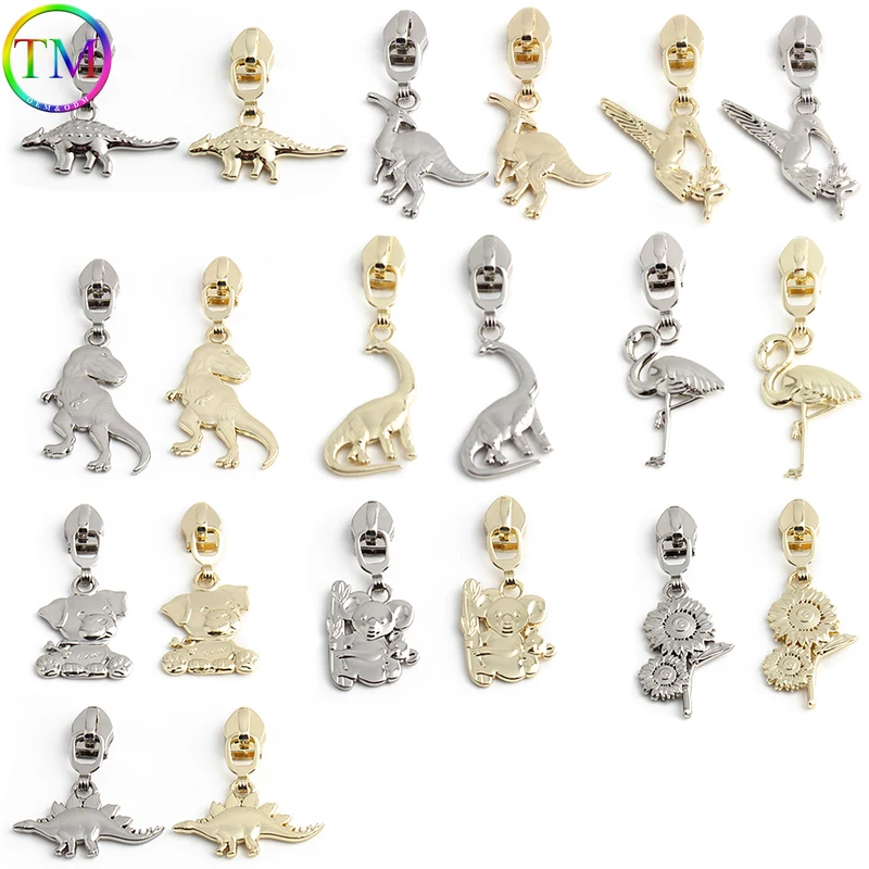 Top Trends: 10-50-100PCS Two Sides 5 # Nylon T-rex, Koala Shape Metal Zipper Sliders For Clothing Bags Purse Zip Head DIY Sewing Accessories Shoppable Styles