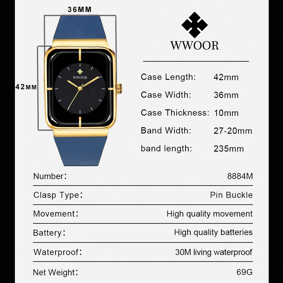 Top Trends: WWOOR New Watch For Men Fashion Casual Waterproof Wristwatches Male Silicone Strap Square Sport Watch's Men's Relogio Feminino Shoppable Styles - Image 4