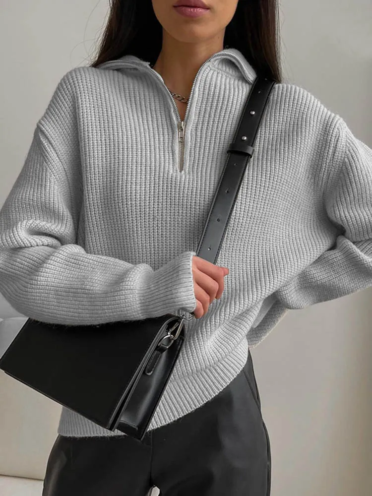 Top Trends: Women's Turtleneck Knitted Long Sleeve Zippers Women Sweaters Gray Fashion Pullover Loose Autumn Winter Women's Sweaters 2023 Shoppable Styles