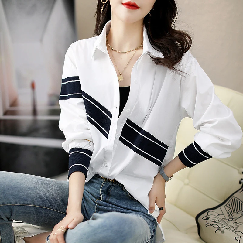 Top Trends: Fashion Lapel Button Spliced Asymmetrical Shirts Women's Clothing 2023 Autumn Winter Loose Casual Tops Commuter Blouses Shoppable Styles - Image 3