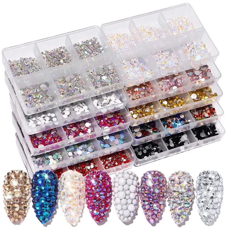 Top Trends: 1 Box Crystal Nail Art Rhinestone Gold Silver Clear All Color Flat Bottom Mixed Shape DIY 3D Decoration Shoppable Styles