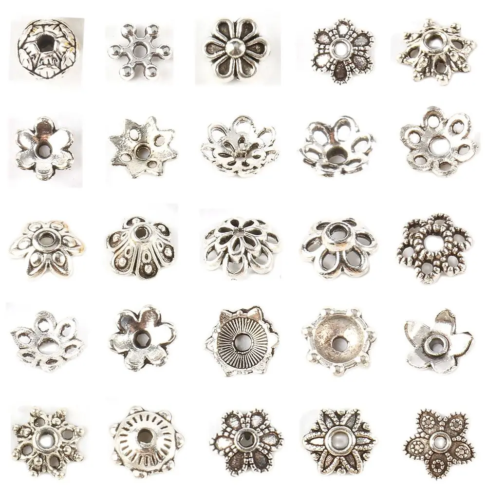 Top Trends: Antique Silver Color Charms Hollow Open Filigree Flower End Beads Cap Jewelry Making For Needlework Diy Handicrafts Accessories Shoppable Styles