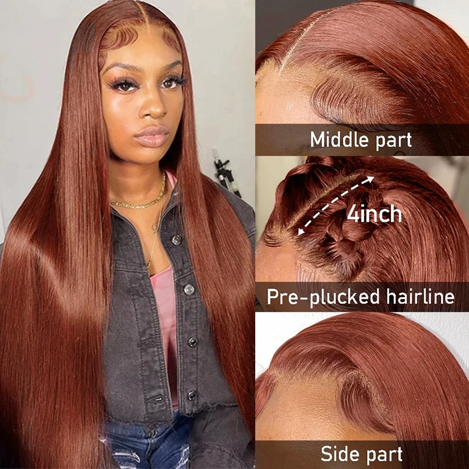 Top Trends: Reddish Brown Straight Lace Front Wigs Human Hair Pre Plucked 13x4 Lace Frontal Wig Dark Red Brown 4x4 Closure Human Hair Wig Shoppable Styles - Image 3