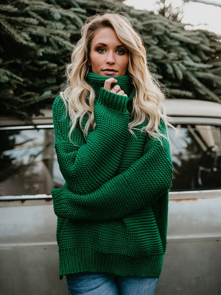 Top Trends: 2022 Women Pullover Thick Autumn Winter Clothes Warm Knitted Oversized Turtleneck Sweater For Women&#039;s Green Tops Woman Jumper Shoppable Styles