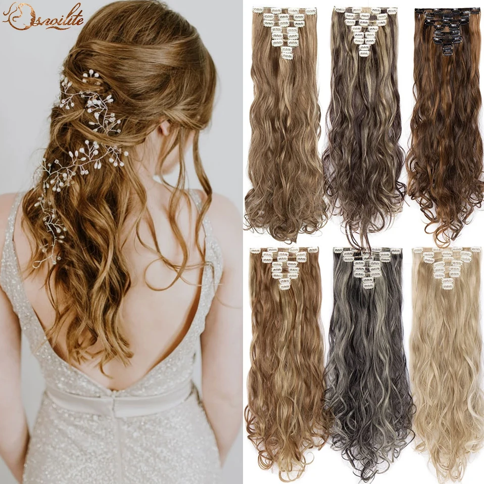 Top Trends: S-noilite Synthetic 24inch 18Clips In Hair Extensions Long Wavy Clip In Hair 8Pcs / set High Temperature Fiber Hairpieces Shoppable Styles