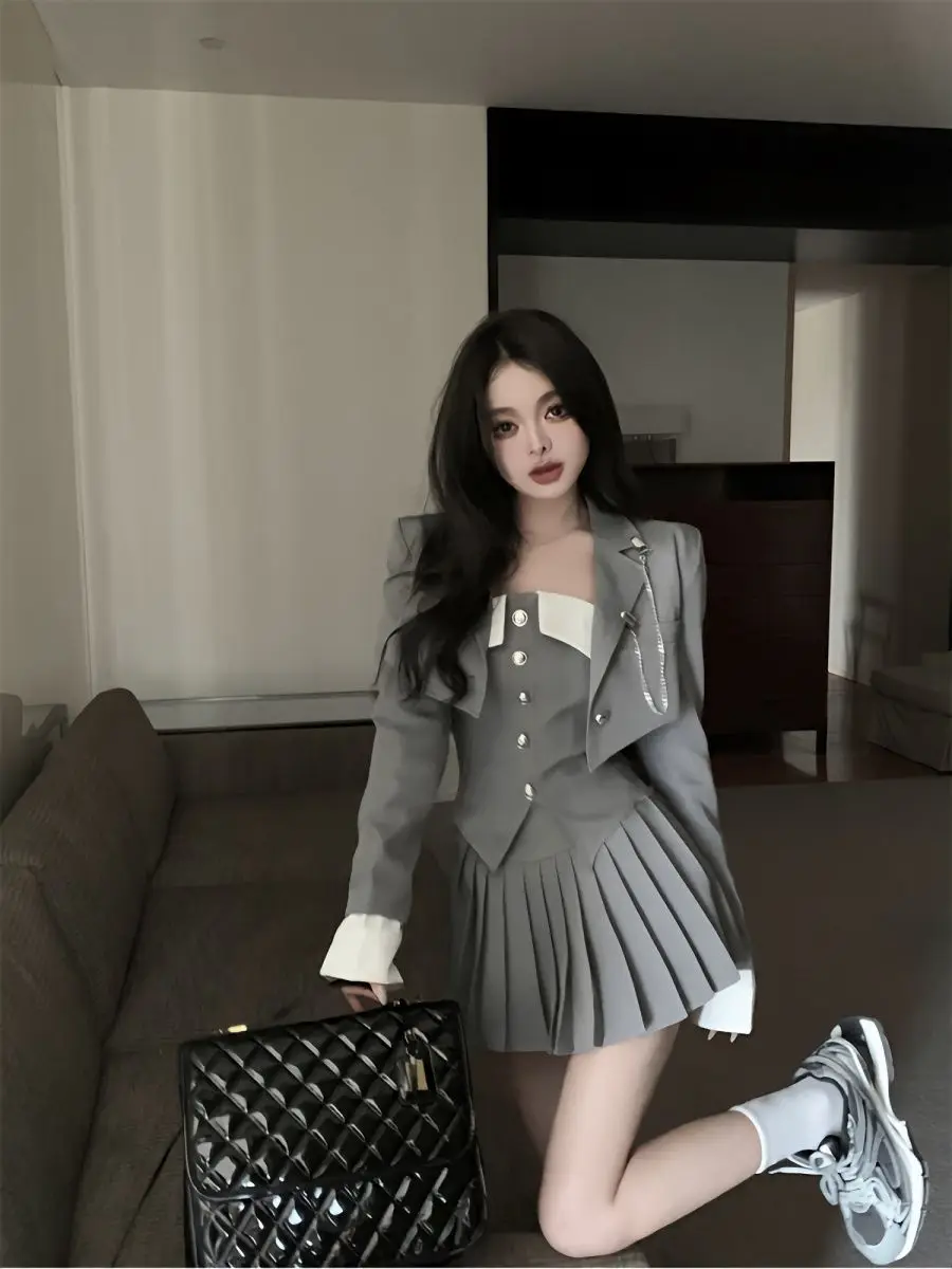 Top Trends: 2024 Japanese Jk Uniform Suit Women's Spring High Waist Sexy Pleated Skirt Skirt Three Piece Set Vintage Improved Jk Uniform Set Shoppable Styles