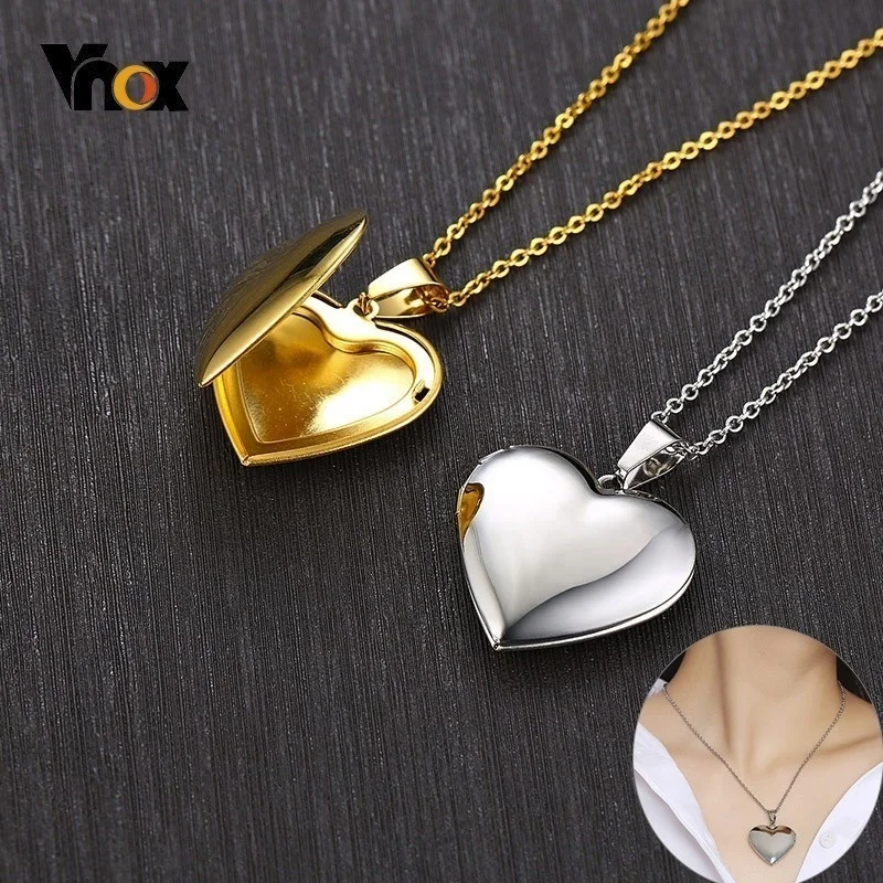 Top Trends: Vnox Light Heart Locket Pendants For Women Men Openable Photo Frame Glossy Stainless Steel Necklaces Family Love Collar Shoppable Styles