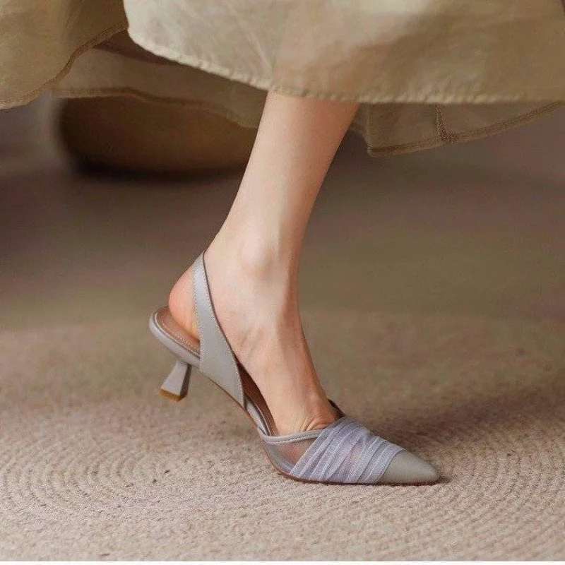 Top Trends: Summer 2023 Transparent Sandals For Woman With Medium Heels Footwear Lace Closed Women's Shoes Pointed Toe Clear The Best F Vip Shoppable Styles