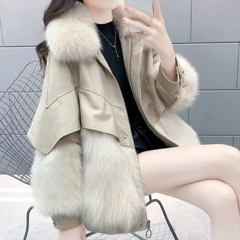 Top Trends: 2023 New Women Winter Faux Fur Coat Mid Length Version Fox Overcoat Loose Thick Warm Furs Jacket Artificial Fur Collar Outwear Shoppable Styles