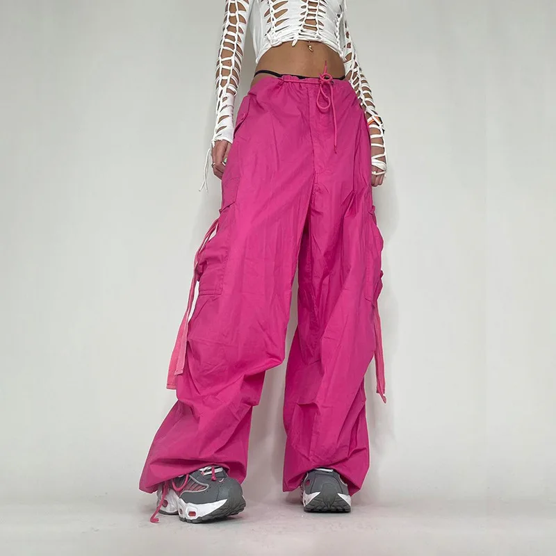 Top Trends: Girls HotPink Chute Drawstring Loose Oversized Multi Pocket Sweatpant Cargo Stack Trouser Baggy Parachute Pants Women Streetwear Shoppable Styles