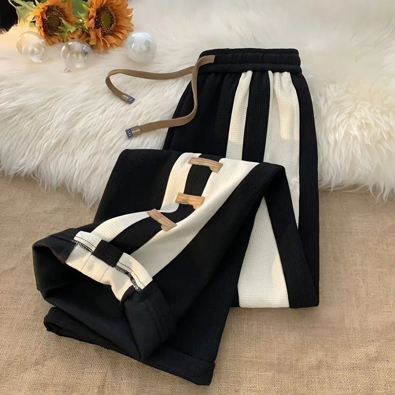 Top Trends: 2023 New Spring And Autumn Fashion Loose Fit Casual High Waist Lace Up Slim Straight Leg Wide Leg Sports Waffle Guard Pants Shoppable Styles