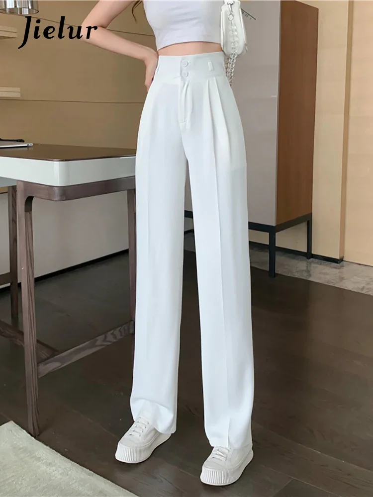 Top Trends: Jielur Spring Autumn Office Lady Wide Leg Pants Fashion Casual Loose High Waist Zipper Up Black White Straight Trousers Shoppable Styles