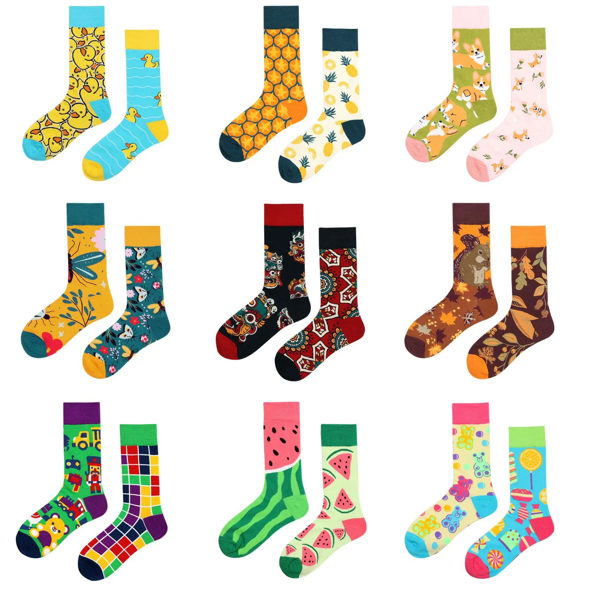 Top Trends: Original New AB Socks Asymmetrical Creative Cartoon Personality Couple INS Net Red Mid-length Cotton Socks Woman Socks Shoppable Styles