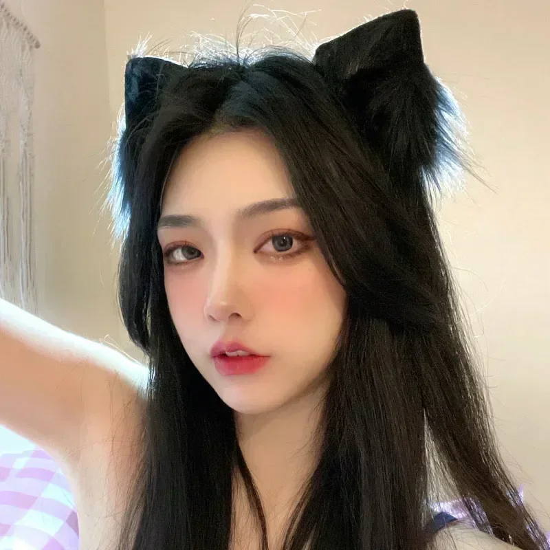 Top Trends: Lovely Sweet Girls Cat Plush Ear Hairband Sexy Fox Cat Women Hair Hoop Fashion Headwear Elegant Black White Ear Hair Accessory Shoppable Styles - Image 4