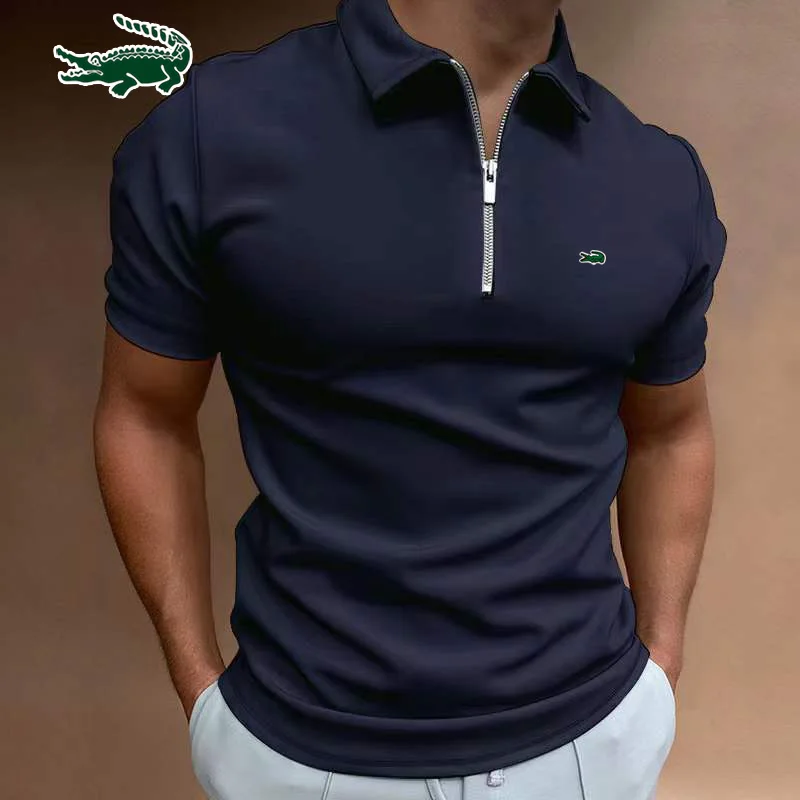 Top Trends: Men's Polo Shirt Fashion Stripe Stitching Casual Lapel Button Summer Men's Short Sleeve Slim Figure Breathable Routine Work Polo Shoppable Styles - Image 4