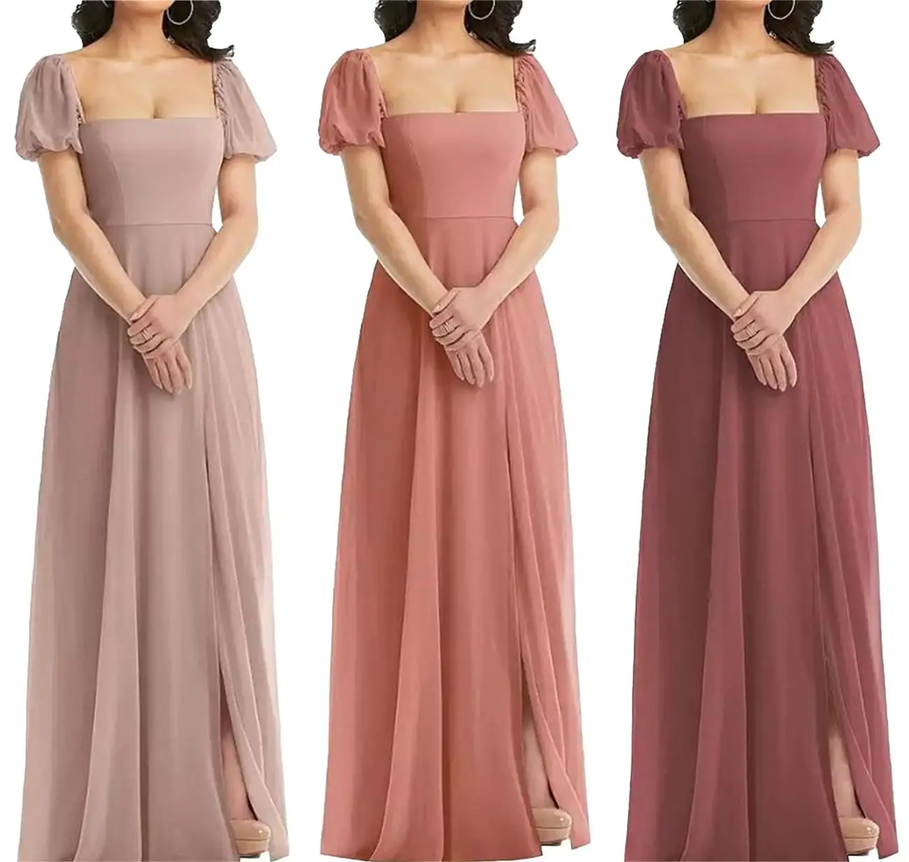 Top Trends: A-Line Simple Bridesmaid Dress Short Sleeves Square Neck Beach Wedding Guest Chiffon Split Floor Length Prom Gown Light Blue New Shoppable Styles