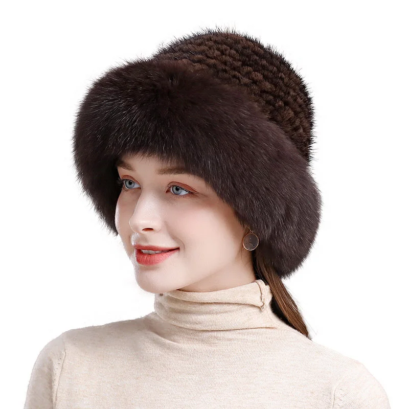 Top Trends: New Genuine Real Natural Knitted Mink Fur Hat Cap Luxury Women Handmade Knit Fashion Winter Headwear Warm Real Fox Fur Beanies Shoppable Styles - Image 5