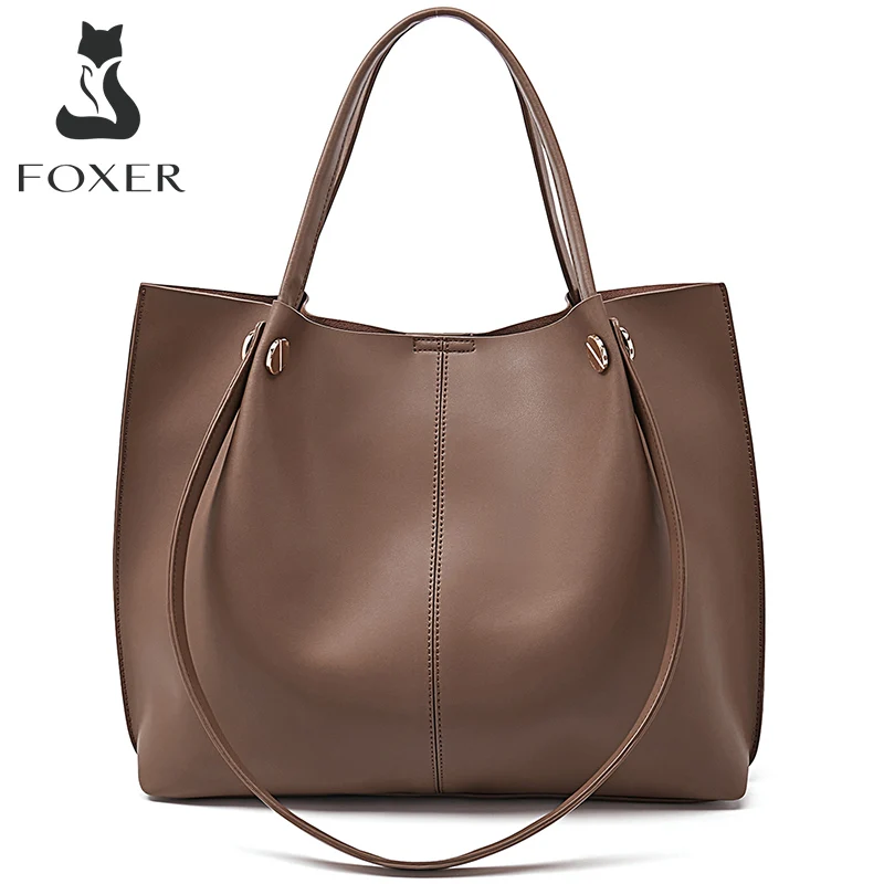 Top Trends: FOXER Women Split Leather Handbag Fit 14-inch Computer Lady High Capacity Commute Top Handle Bag Female Top Quality Shoulder Bag Shoppable Styles