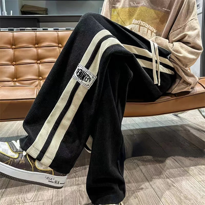 Top Trends: Autumn Winter Korean Personality Simple Retro Track Pants Fashion Y2K Man High Waisted Loose Wide Leg Street Hip Hop Sweatpants Shoppable Styles