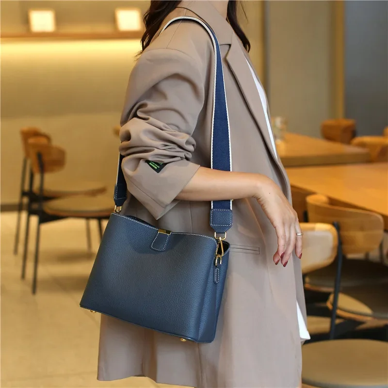 Top Trends: 2022 Women's Genuine Leather Bag Female New Luxury Bucket Handbag Lady Fashion Casual Shoulder Bag Crossbody Messenger For Girls Shoppable Styles