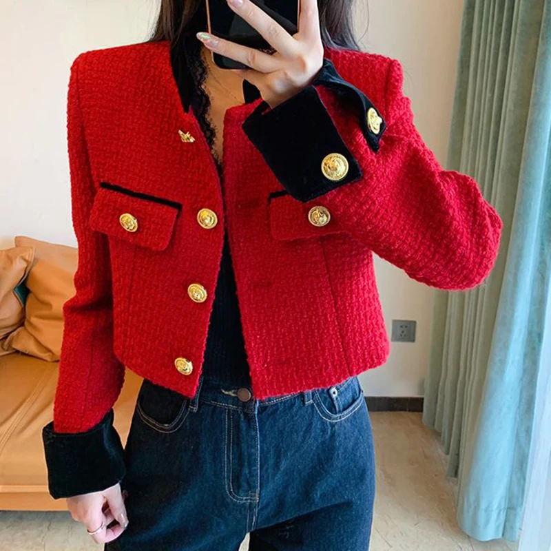 Top Trends: Short Coat Women's Cotton Jacket Thickened Chaebol Gold Tweed Top Coat Women Jackets For Women Harajuku Shoppable Styles