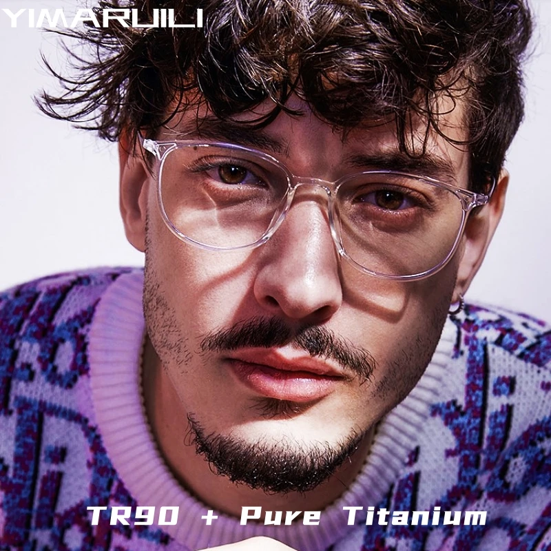 Top Trends: YIMARUILI New Ultra-light Fashion TR90 Eyeglasses Men Retro Round Pure Titanium Optical Prescription Glasses Frame Women 2212B Shoppable Styles