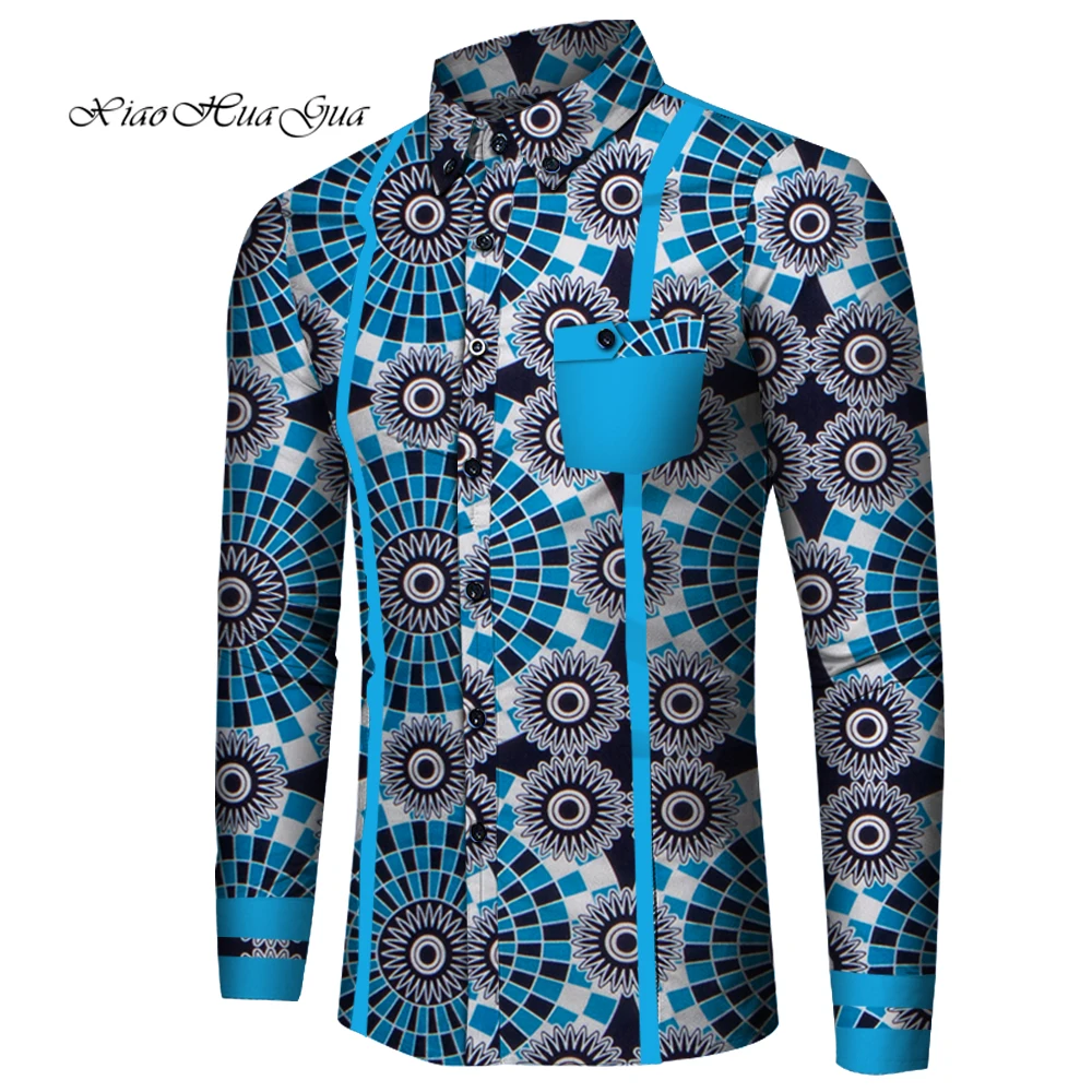 Top Trends: Men Long Sleeve Shirt Bazin Riche Traditional African Clothing Cotton Print Dashiki Tops African Clothes Causal Shirts WYN818 Shoppable Styles