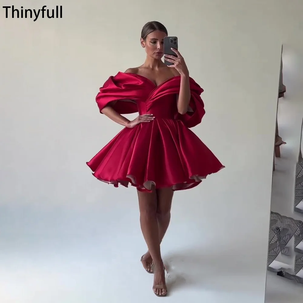 Top Trends: Thinyfull Red Mini Prom Dresses Off Shoulder Lace Up Stain Ball Gown A Line Homecoming Cocktail Dresses For Celebrate Prom Gowns Shoppable Styles