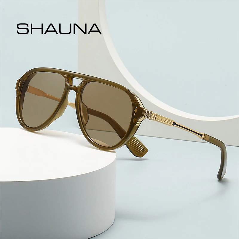 Top Trends: SHAUNA Retro Double Bridges Pilot Men Sunglasses Fashion Brand Designer Shades UV400 Trending Rivets Women Luxury Sun Glasses Shoppable Styles