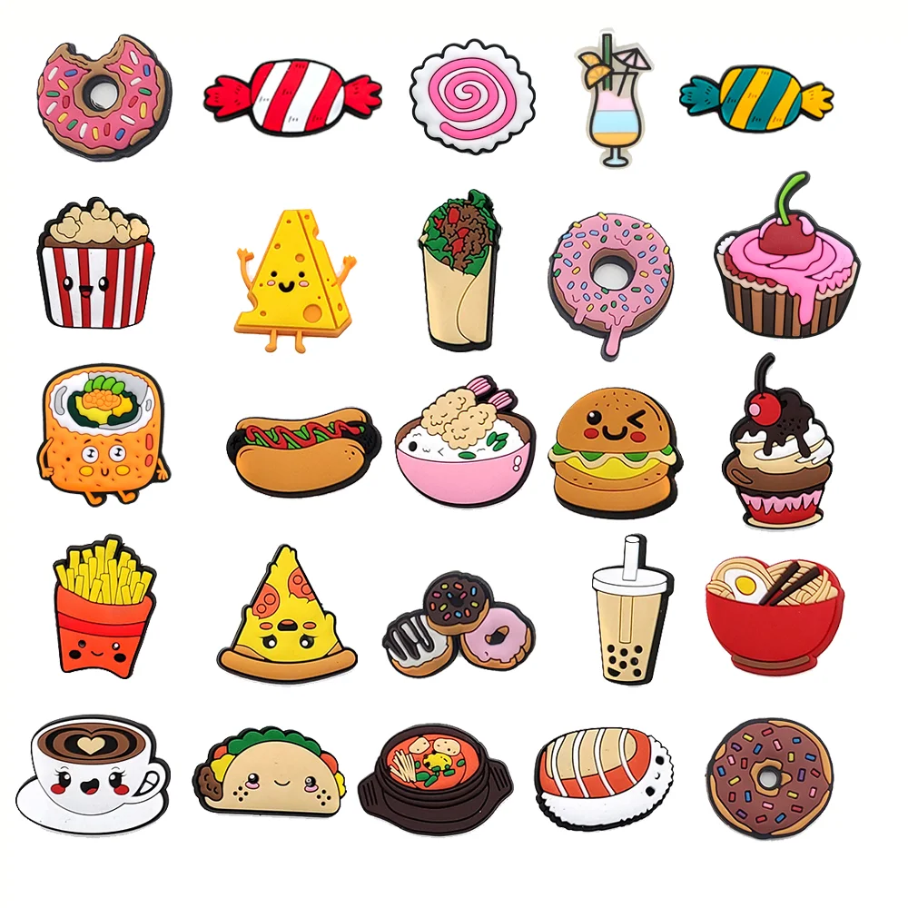 Top Trends: 1Pc Food Shoe Charms Buckle Coffee Noodles PVC Cake Cookies Donuts Shoe Charms For Shoe Decoration Buckle Accessories Gifts Shoppable Styles