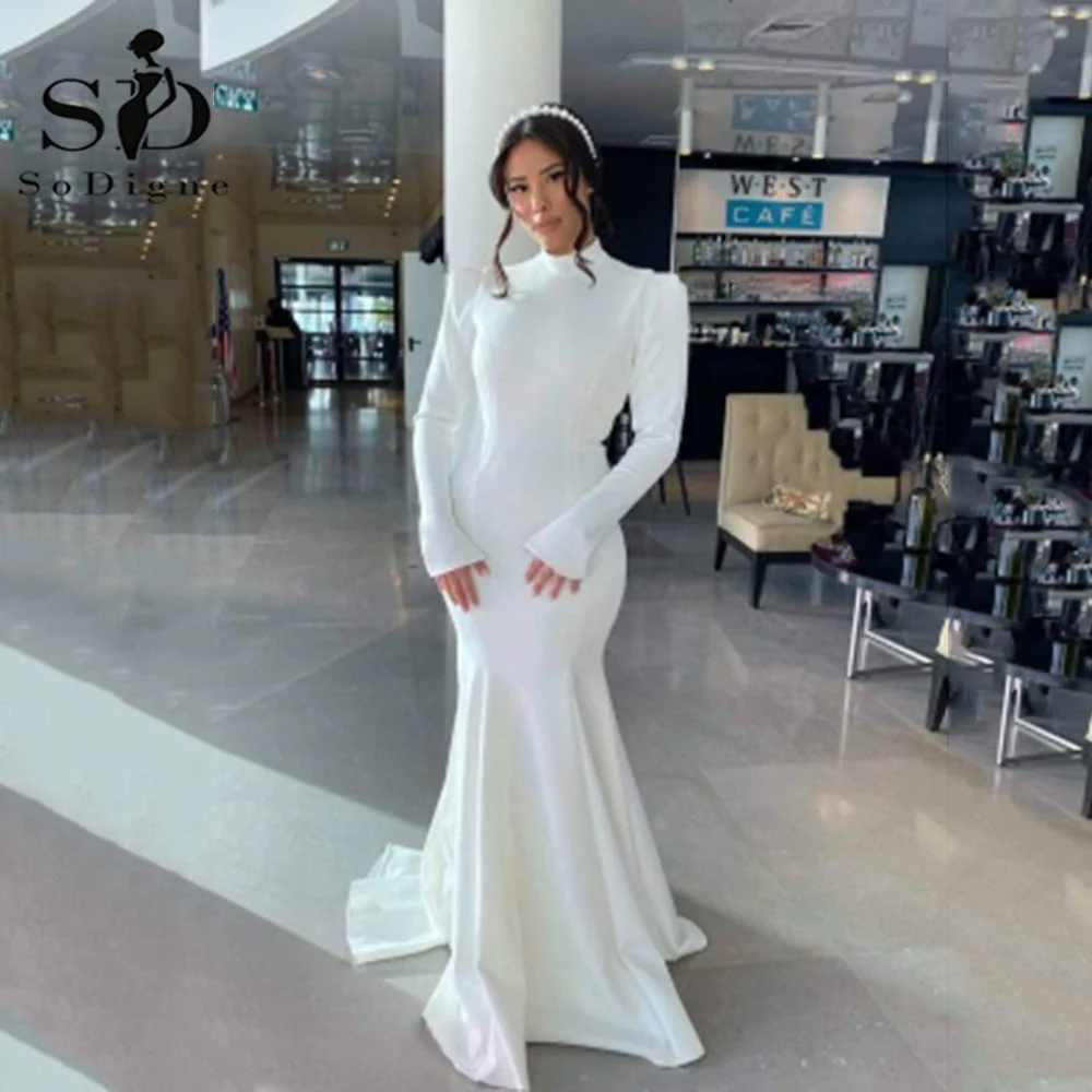 Top Trends: SoDigne Arabic Long Sleeves Modest Wedding Dresses High Neck Mermaid Satin Bride Dresses Women Simple Wedding Party Gowns Shoppable Styles